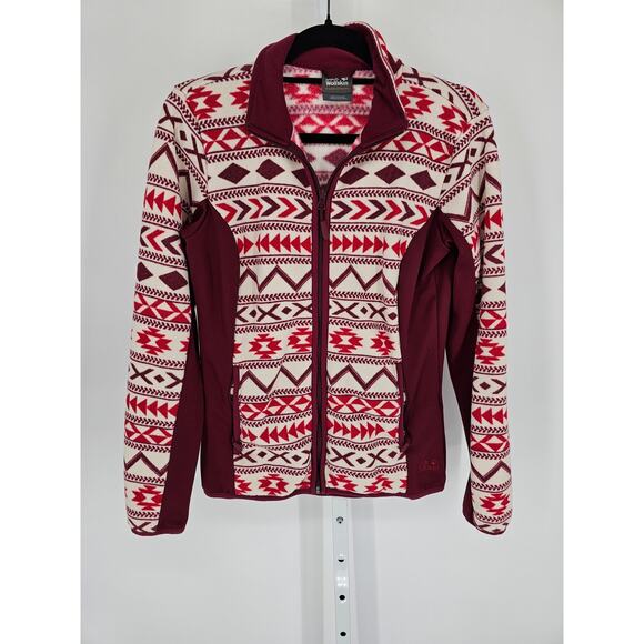 Jack Wolfskin Women's Sz M Hazelton Flex Jacket, Scarlet Red White Aztec - Picture 1 of 5